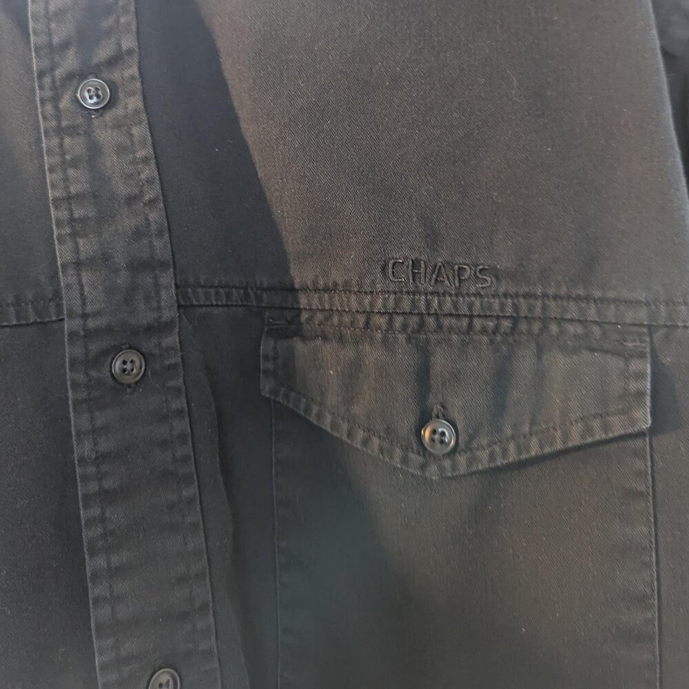 CHAPS Mens Size L Washed Black Button-Down - Picture 5 of 7